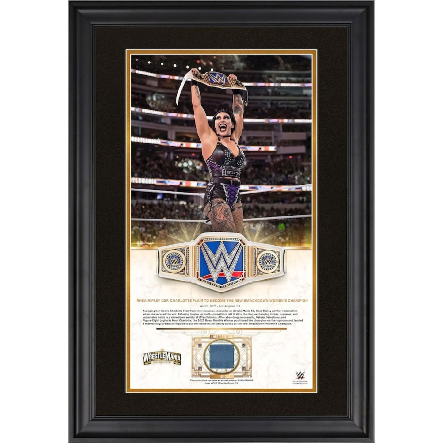 Rhea Ripley WWE Fanatics Authentic Framed 10" x 18" WrestleMania 39 Collage with a Piece of Match - Used Canvas - Limited Edition of 250 - Trading Card Market