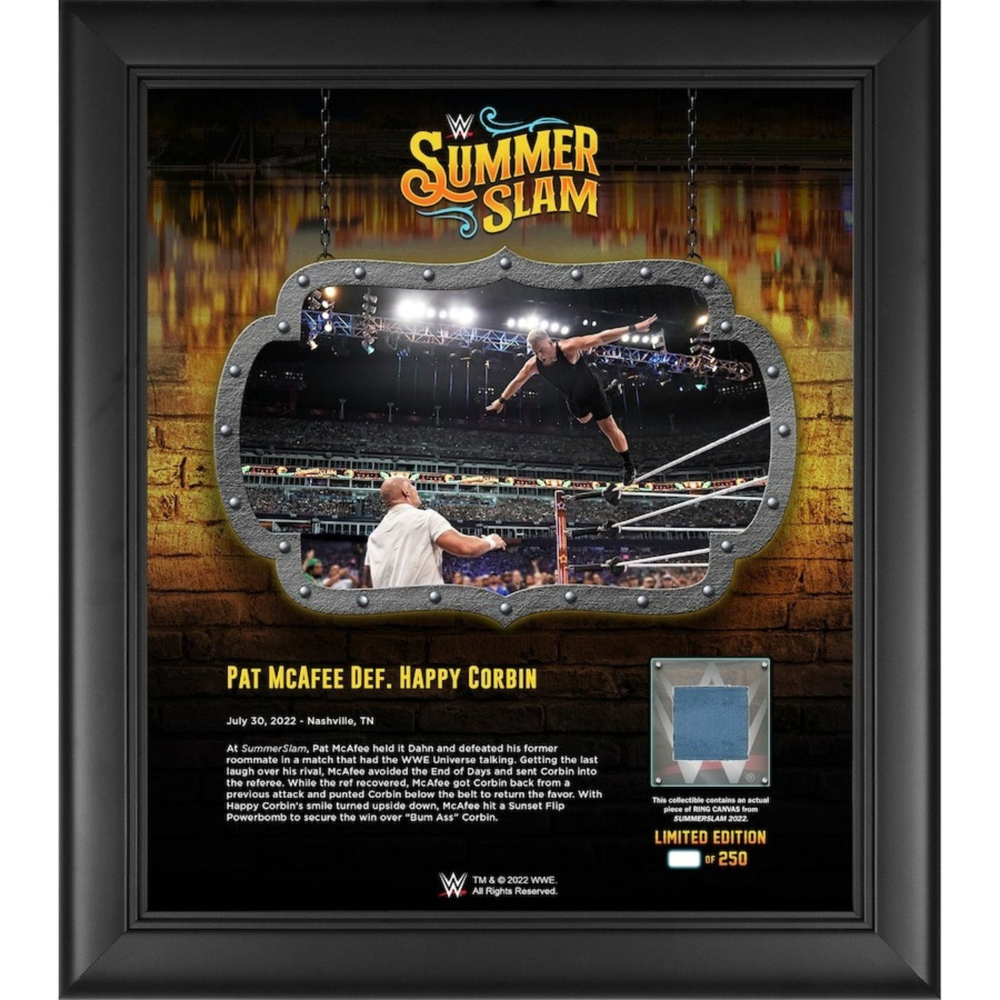Pat McAfee Fanatics Authentic 15" x 17" 2022 SummerSlam Collage with a Piece of Match - Used Canvas - Limited Edition of 250 - Trading Card Market