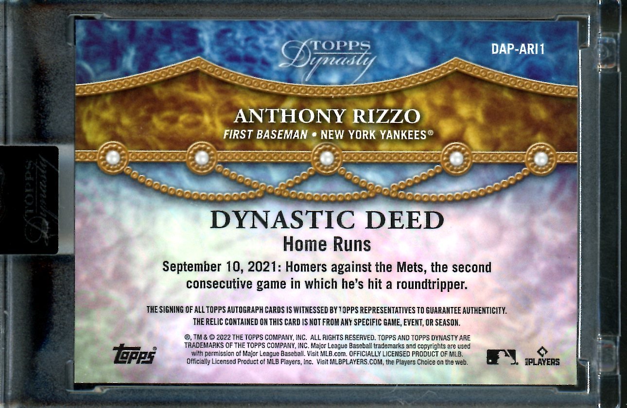 2022 Topps Dynasty Anthony Rizzo Patch Auto /5 Yankees - Trading Card Market