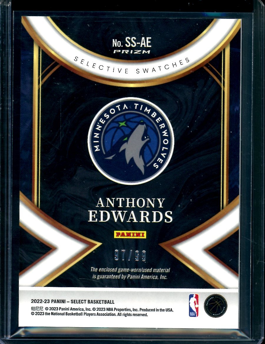 2022/23 Panini Select Anthony Edwards Patch Purple /99 Timberwolves - Trading Card Market