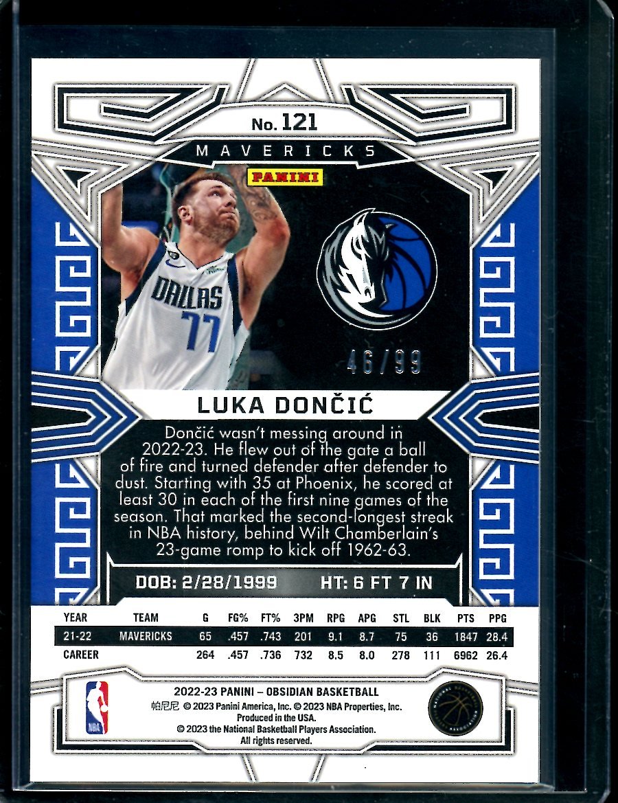 2022/23 Panini Obsidian Luka Doncic /99 Mavericks - Trading Card Market