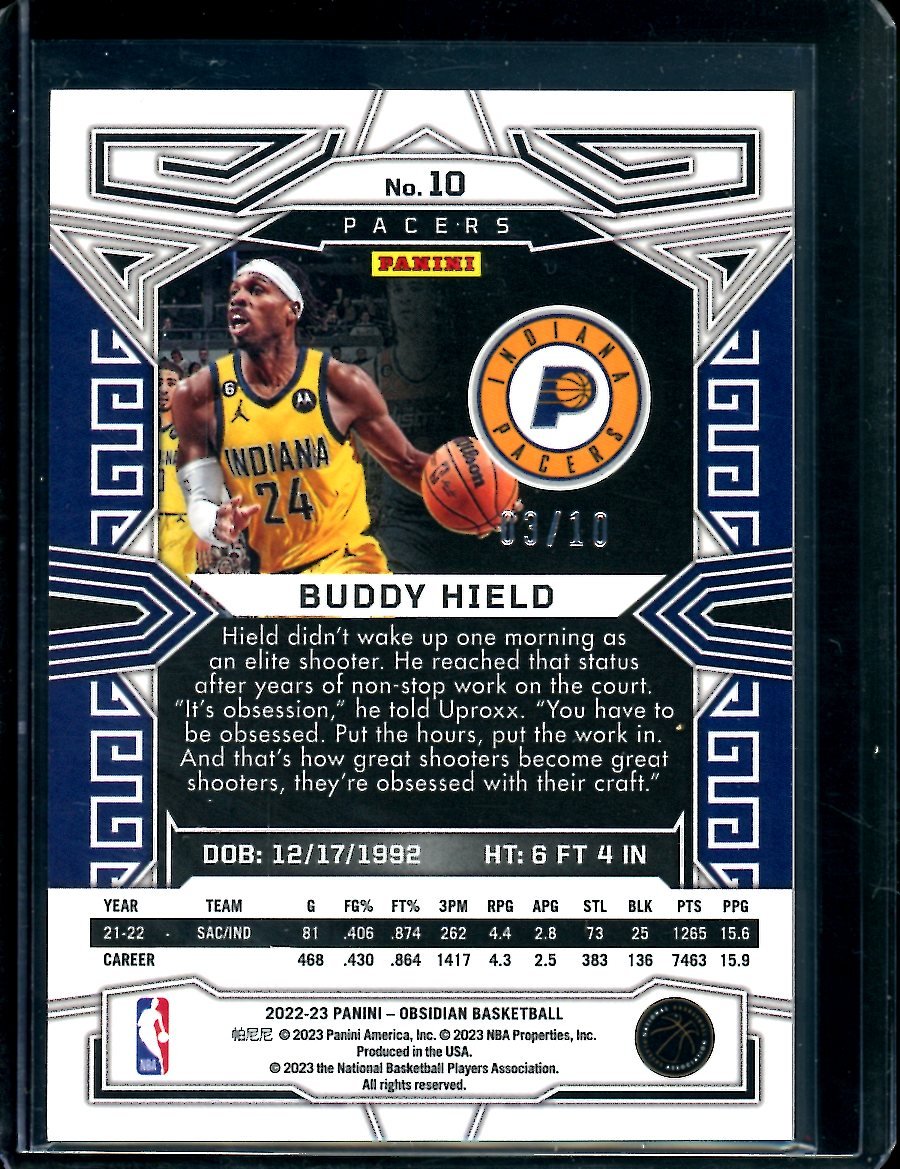 2022/23 Panini Obsidian Buddy Hield Gold /10 Pacers - Trading Card Market