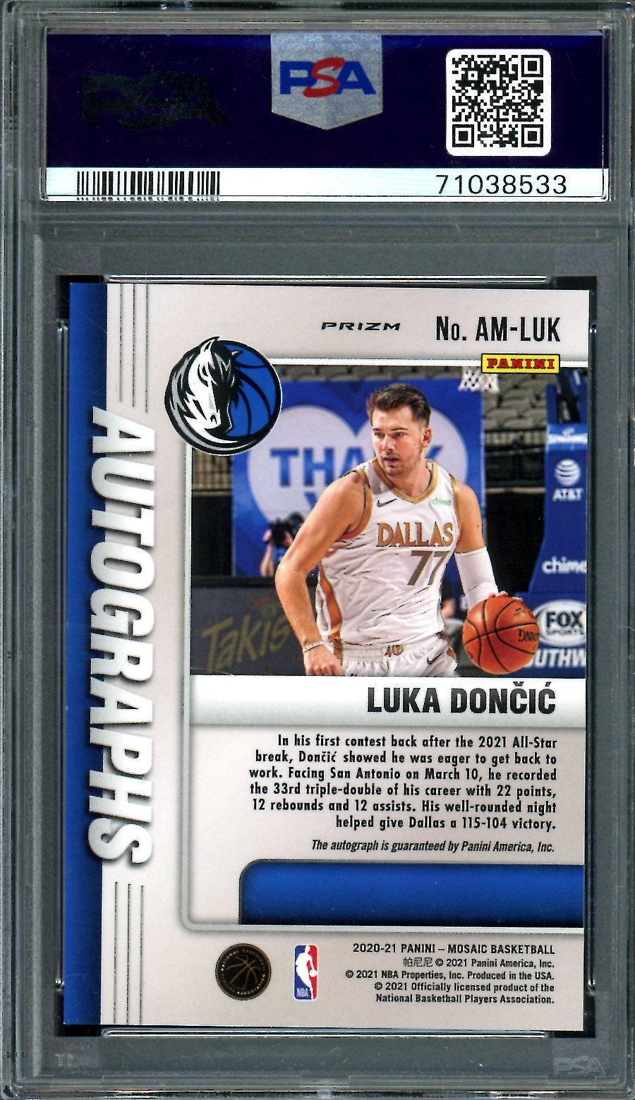 2020/21 Panini Mosaic Luka Doncic Auto PSA 9 Mavericks - Trading Card Market