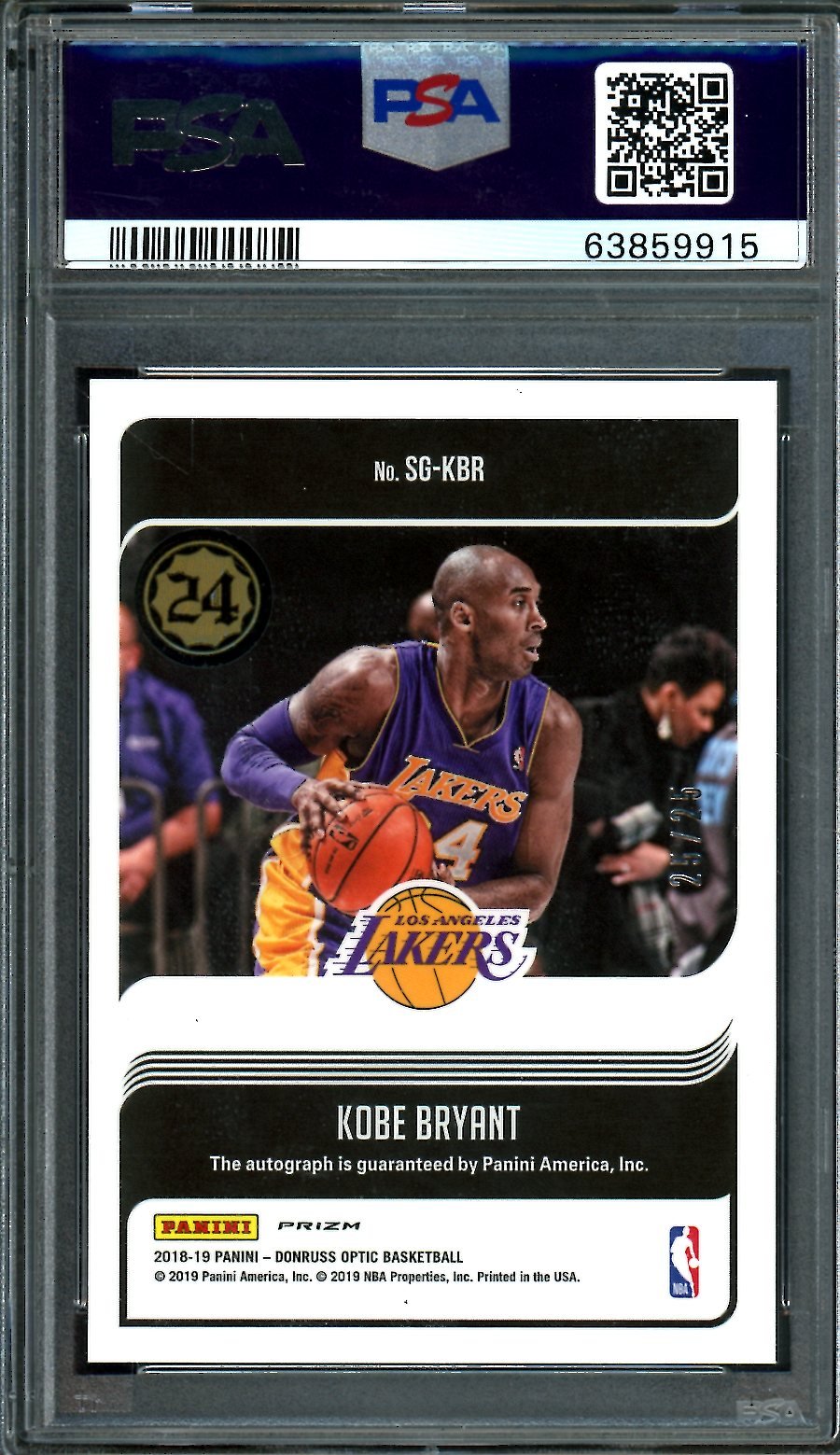 2018 Panini Optic Kobe Bryant Signature Series Auto Pink /25 PSA 9 Lakers - Trading Card Market