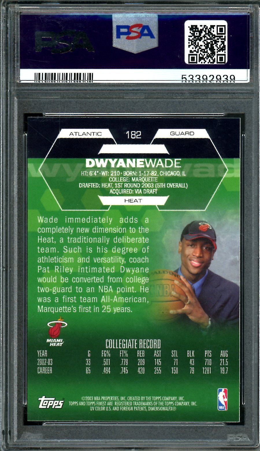 2002 Topps Finest Dwayne Wade Rookie PSA 9 Heat - Trading Card Market