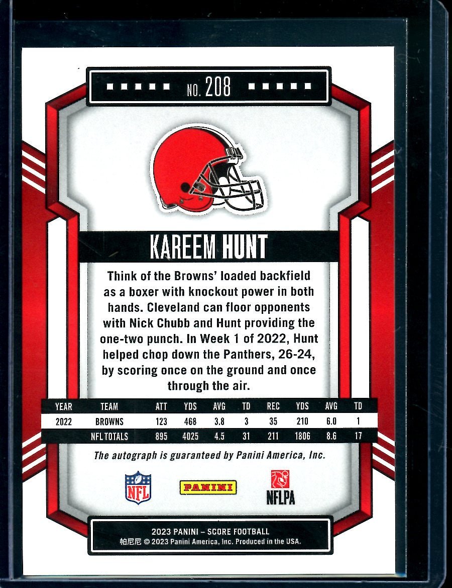 2023 Panini Score Kareem Hunt Red Auto /20 Browns - Trading Card Market