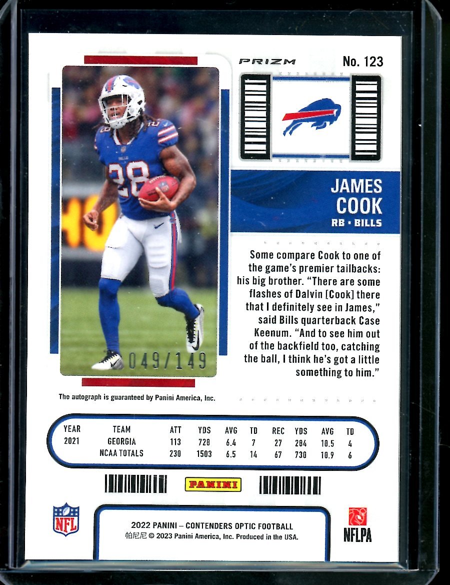2022 Panini Contenders Optic James Cook Rookie Auto Red /149 Bills - Trading Card Market