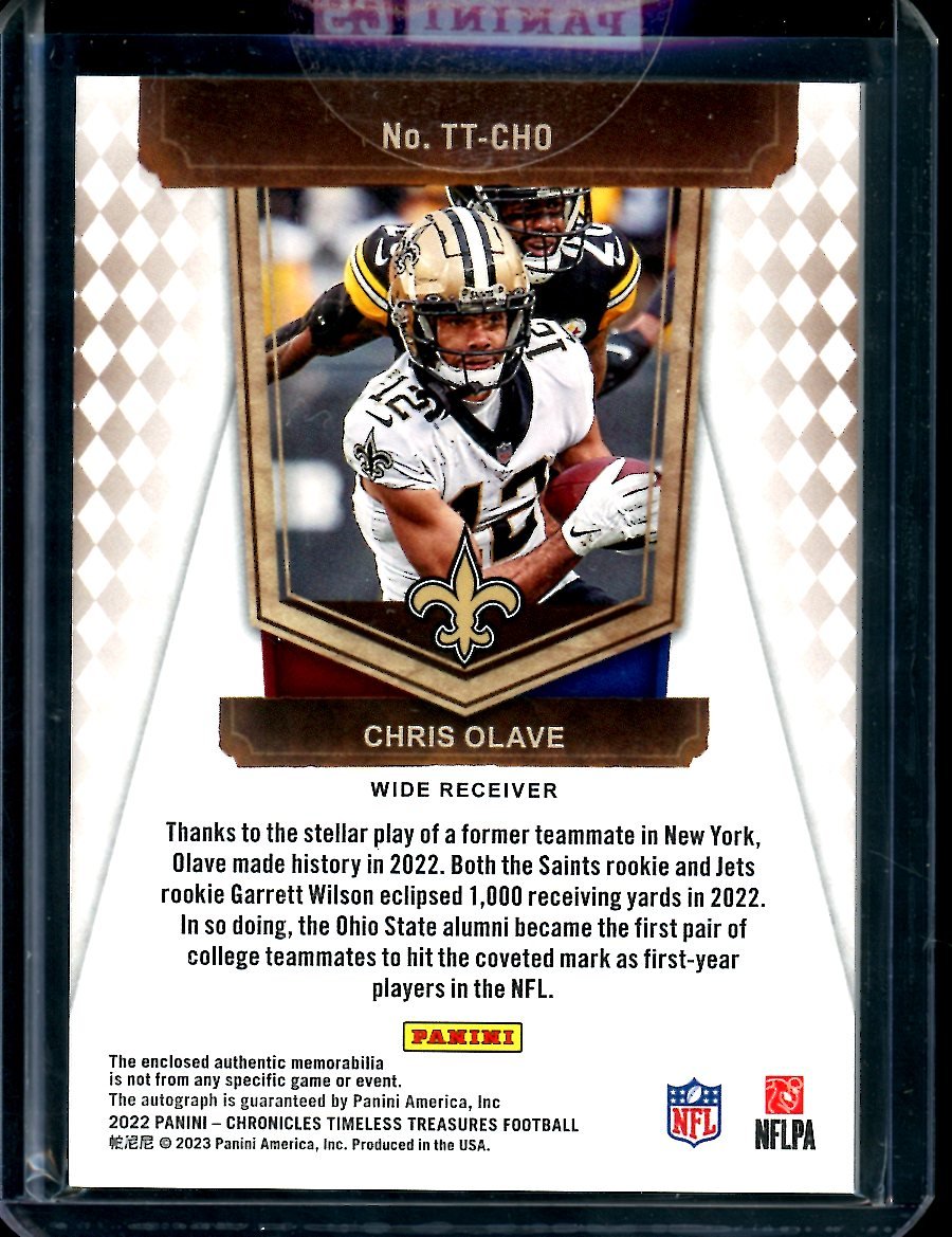 2022 Panini Chronicles Timeless Treasures Chris Olave Rookie RPA /99 Saints - Trading Card Market