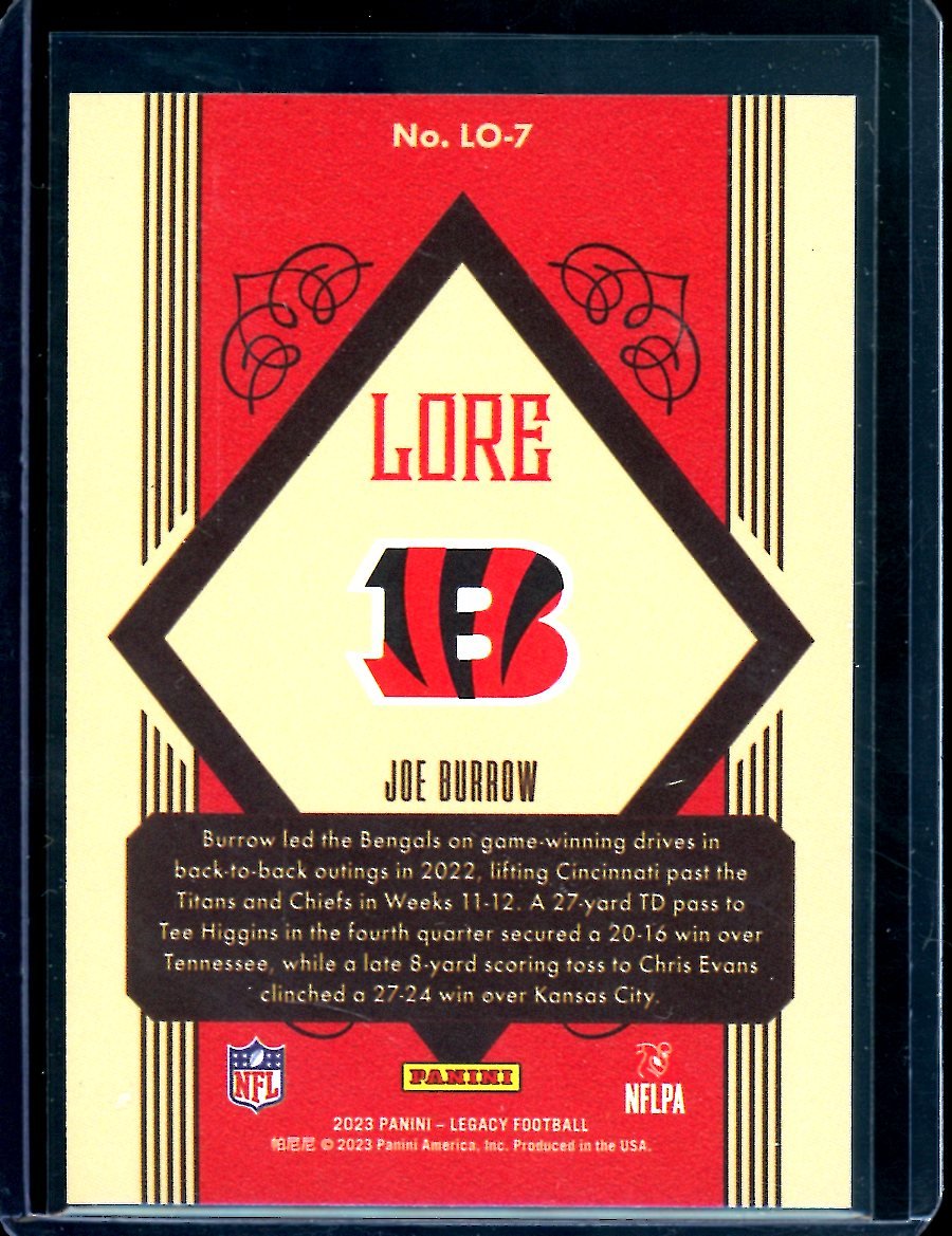 2023 Panini Legacy Joe Burrow Lore SSP Bengals - Trading Card Market