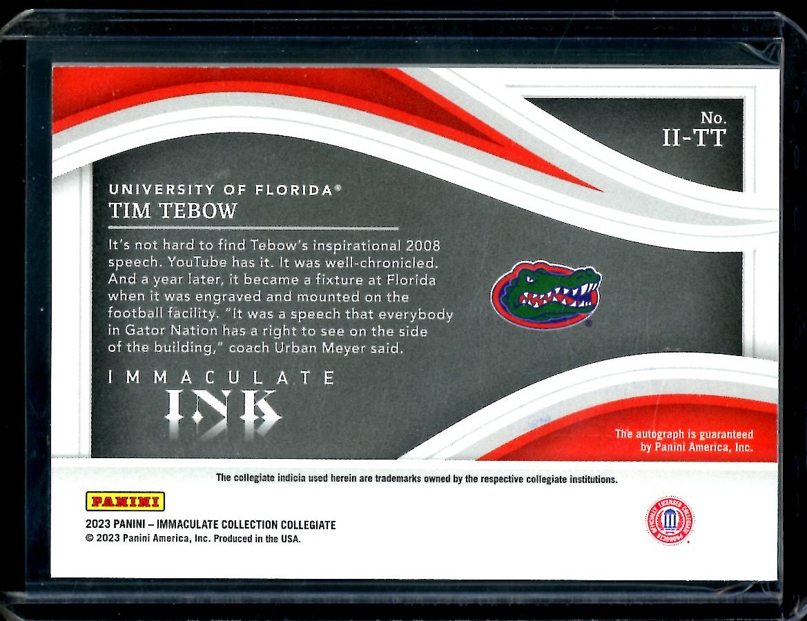 2023 Panini Immaculate Collegiate Tim Tebow Immaculate Ink Auto Gold /10 Florida - Trading Card Market