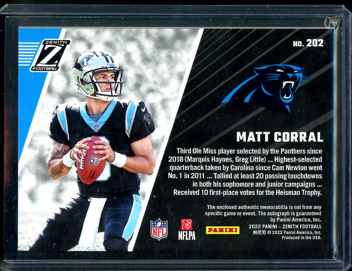 2022 Panini Zenith Matt Corral Rookie RPA /299 Panthers - Trading Card Market
