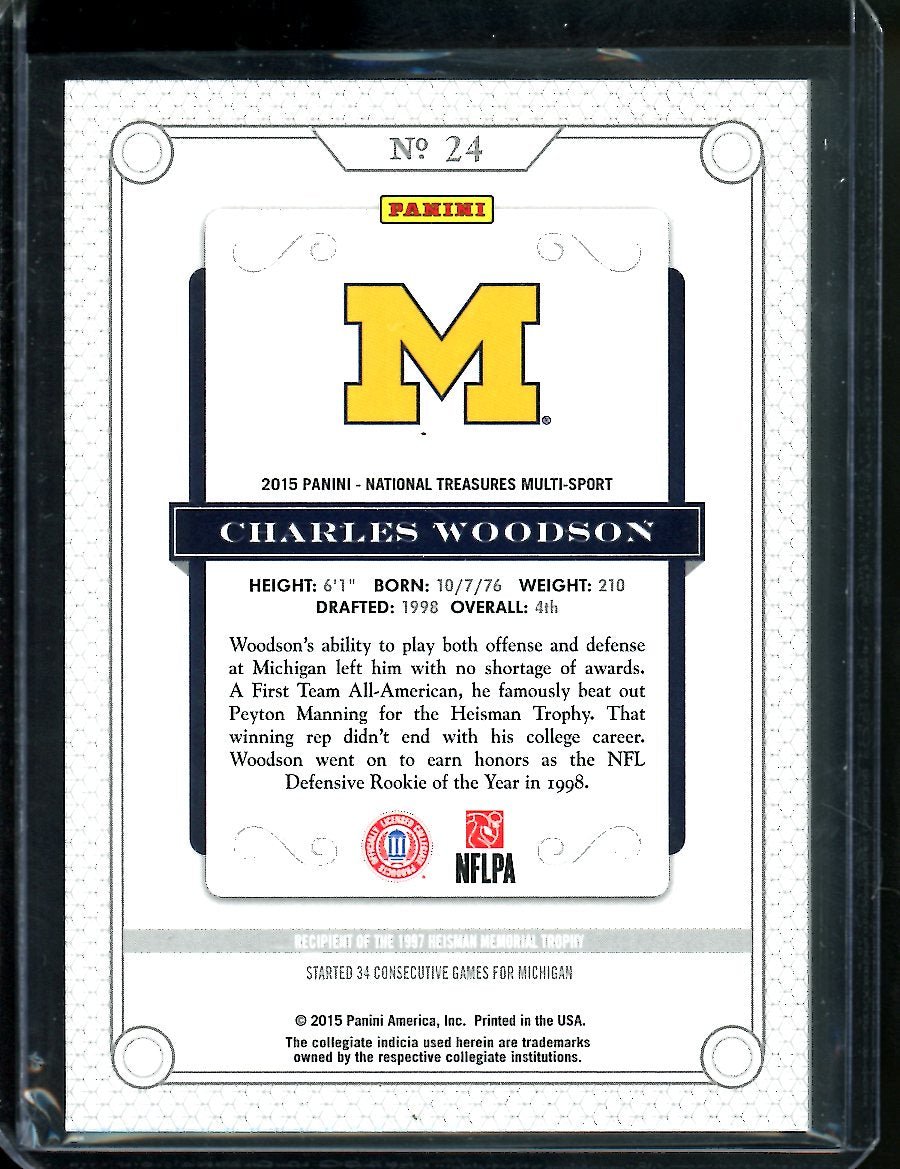 2015 Panini National Treasures Collegiate Charles Woodson Gold /10 Michigan - Trading Card Market