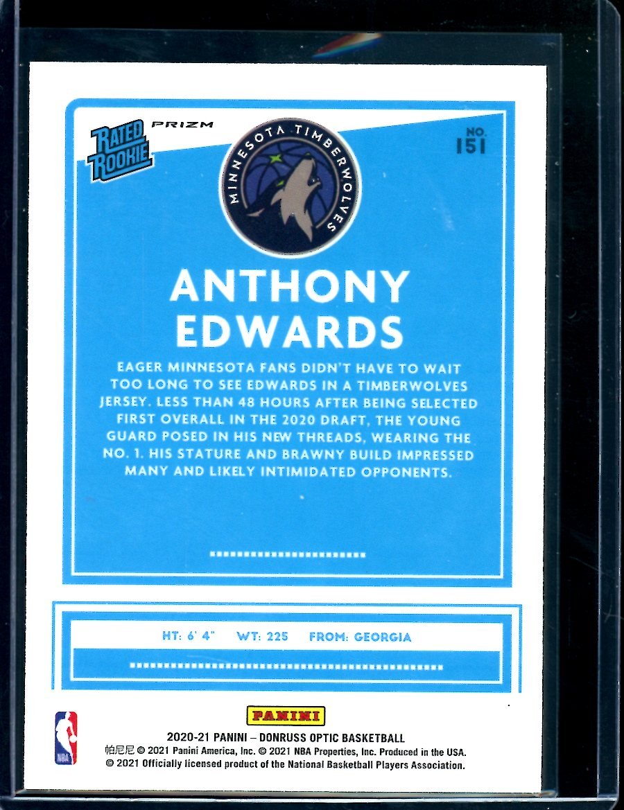 2020 - 21 Panini Optic Anthony Edwards Rookie Holo Timberwolves - Trading Card Market