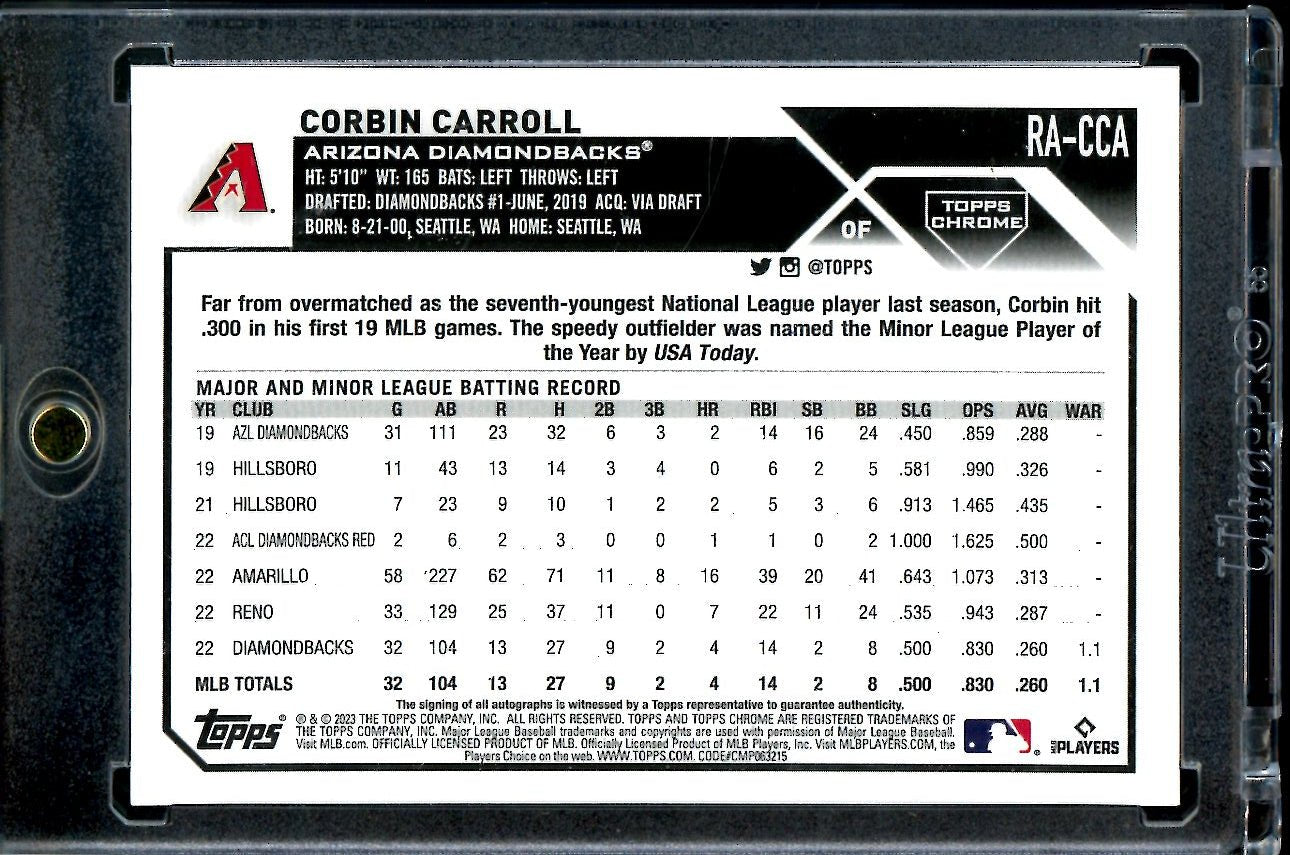 2023 Topps Chrome Corbin Carroll Rookie Auto Blue /150 Diamondbacks - Trading Card Market