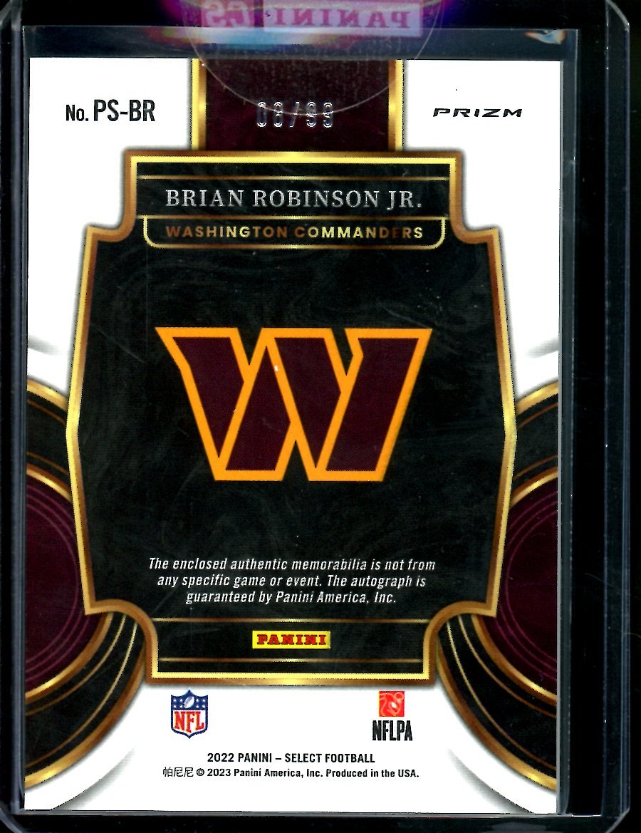 2022 Panini Select Brian Robinson Jr. Rookie RPA /99 Commanders - Trading Card Market