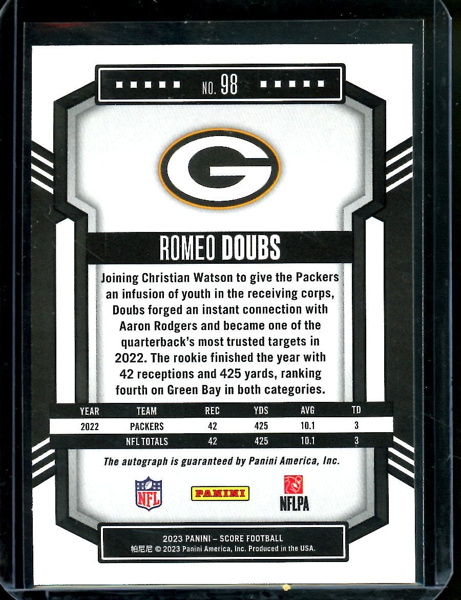 2023 Panini Score Romeo Doubs Auto Gold /50 Packers - Trading Card Market