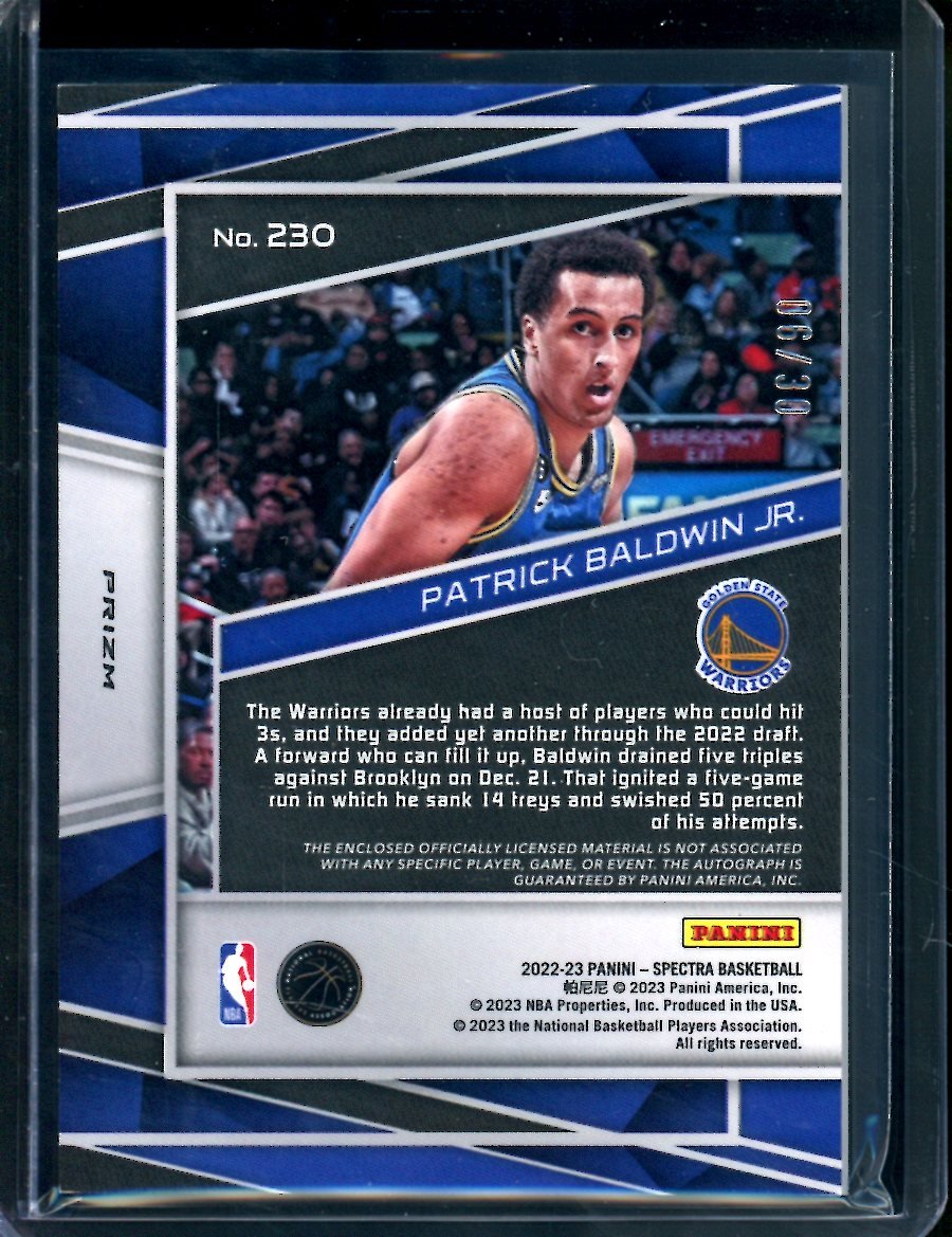 2022 - 23 Panini Spectra Patrick Baldwin Jr. Rookie RPA Blue Wave /30 Warriors - Trading Card Market