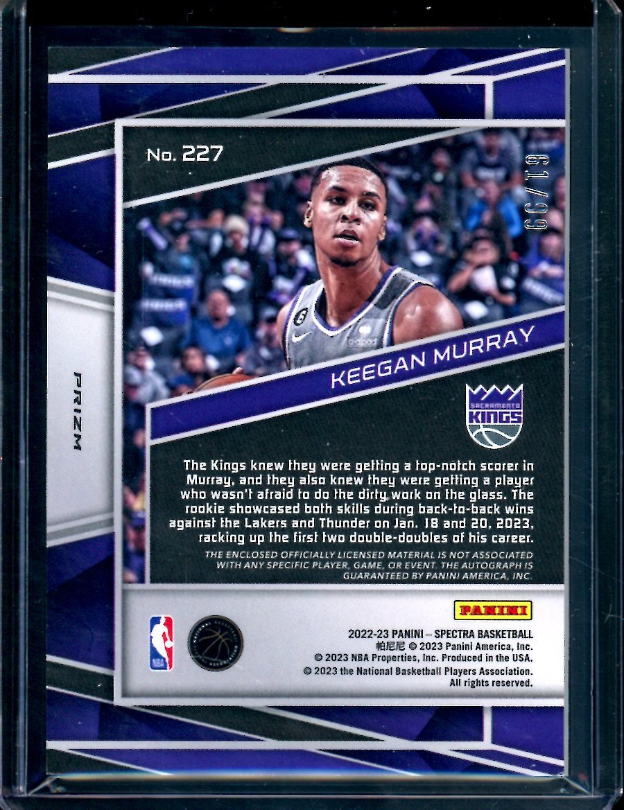 2022 - 23 Panini Spectra Keegan Murray Rookie RPA Celestial /99 Kings - Trading Card Market