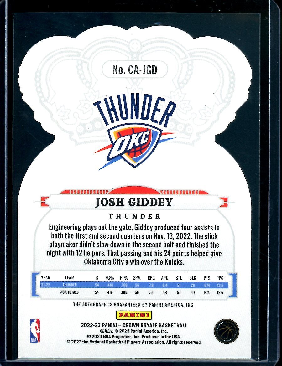 2022 - 23 Panini Crown Royale Josh Giddey Auto /99 Thunder - Trading Card Market