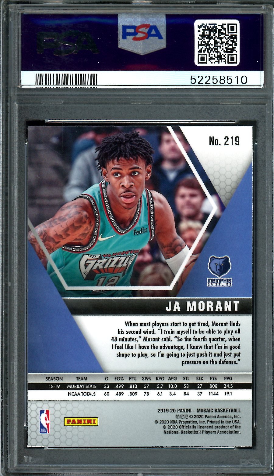 2019 - 20 Panini Mosaic Ja Morant Rookie PSA 10 Grizzlies - Trading Card Market