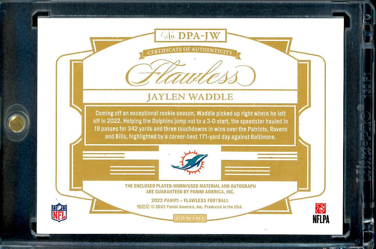 2022 Panini Flawless Jaylen Waddle Patch Auto Bronze /6 Dolphins