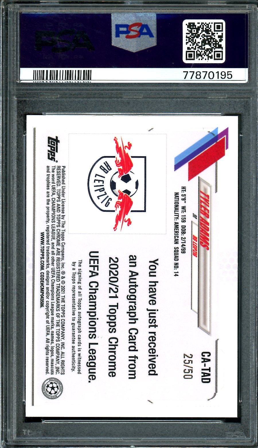 2020 Topps Topps Chrome UEFA Tyler Adams Auto Gold /50 PSA 9 RB Leipzig - Trading Card Market