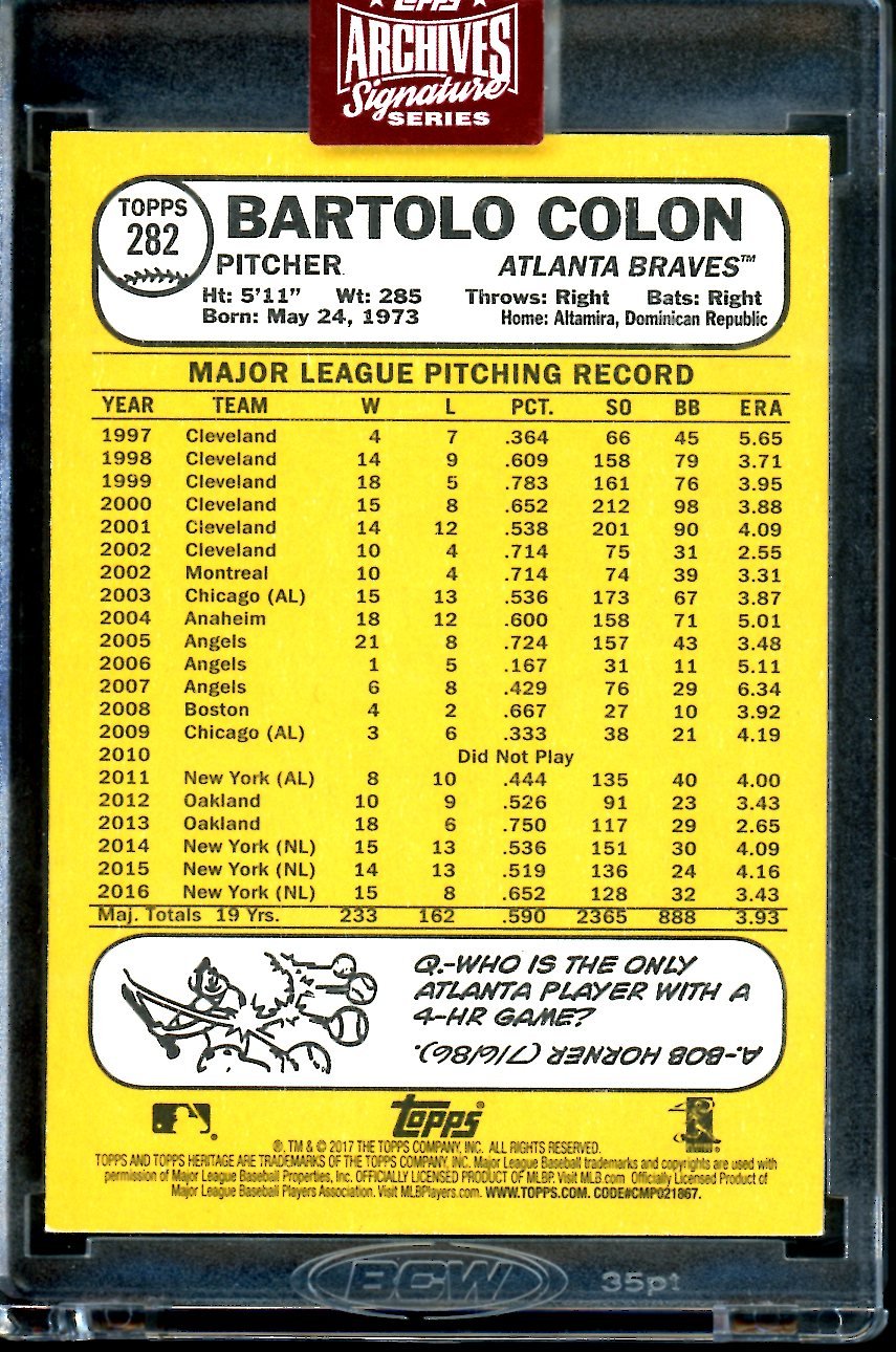 2023 Topps Archives Bartolo Colon Auto /46 Braves - Trading Card Market