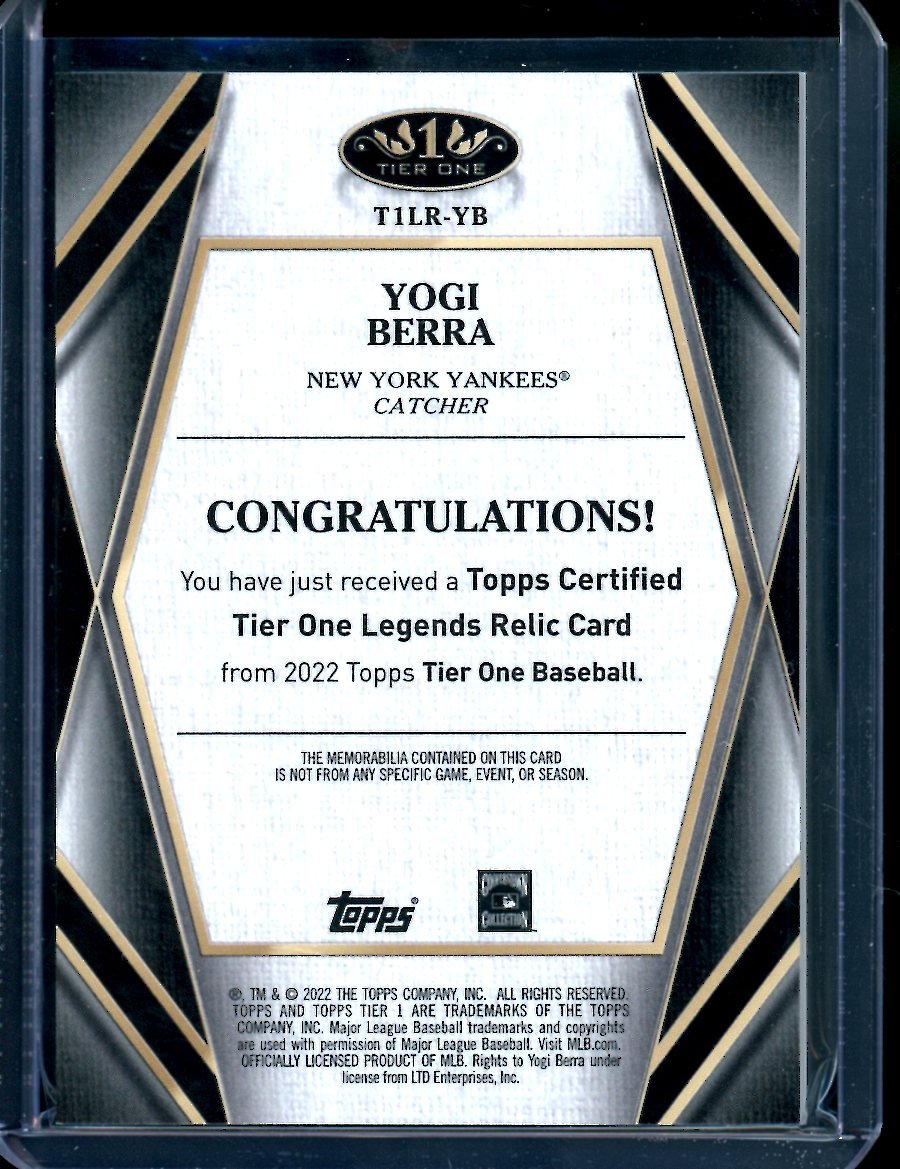 2022 Topps Tier One Yogi Berra Legends Patch Yankees - Trading Card Market