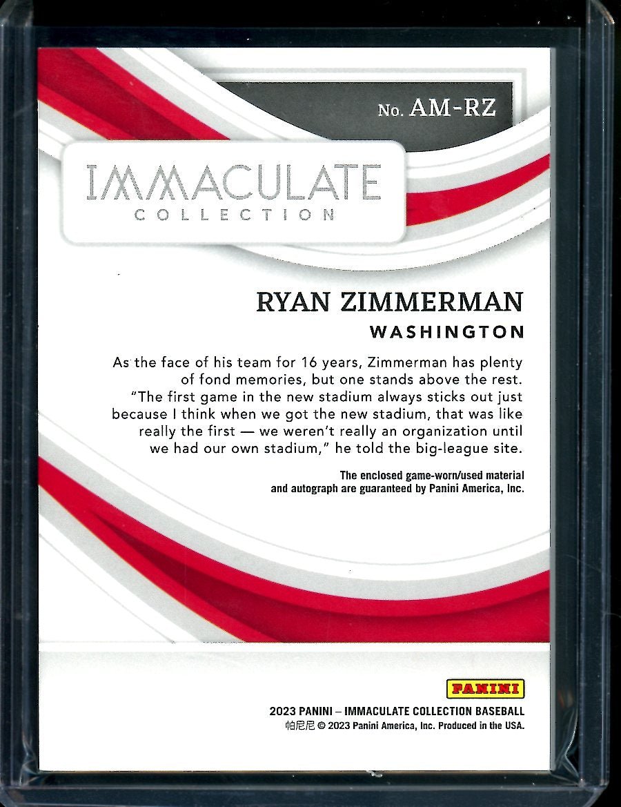 2023 Panini Immaculate Ryan Zimmerman Patch Auto Red /25 Nationals - Trading Card Market