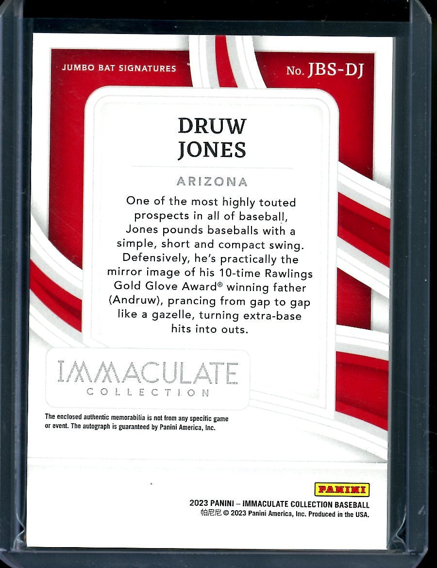 2023 Panini Immaculate Druw Jones Jumbo Bat Patch Auto /25 Diamondbacks - Trading Card Market
