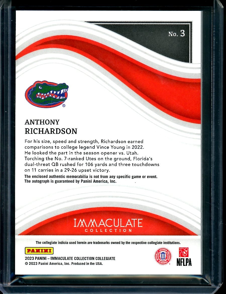 2023 Panini Immaculate Collegiate Anthony Richardson Rookie RPA /99 Florida - Trading Card Market
