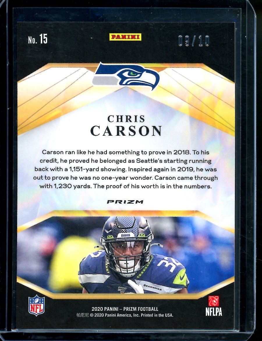 2020 Panini Prizm Chris Carson Brillance Gold /10 Seahawks - Trading Card Market