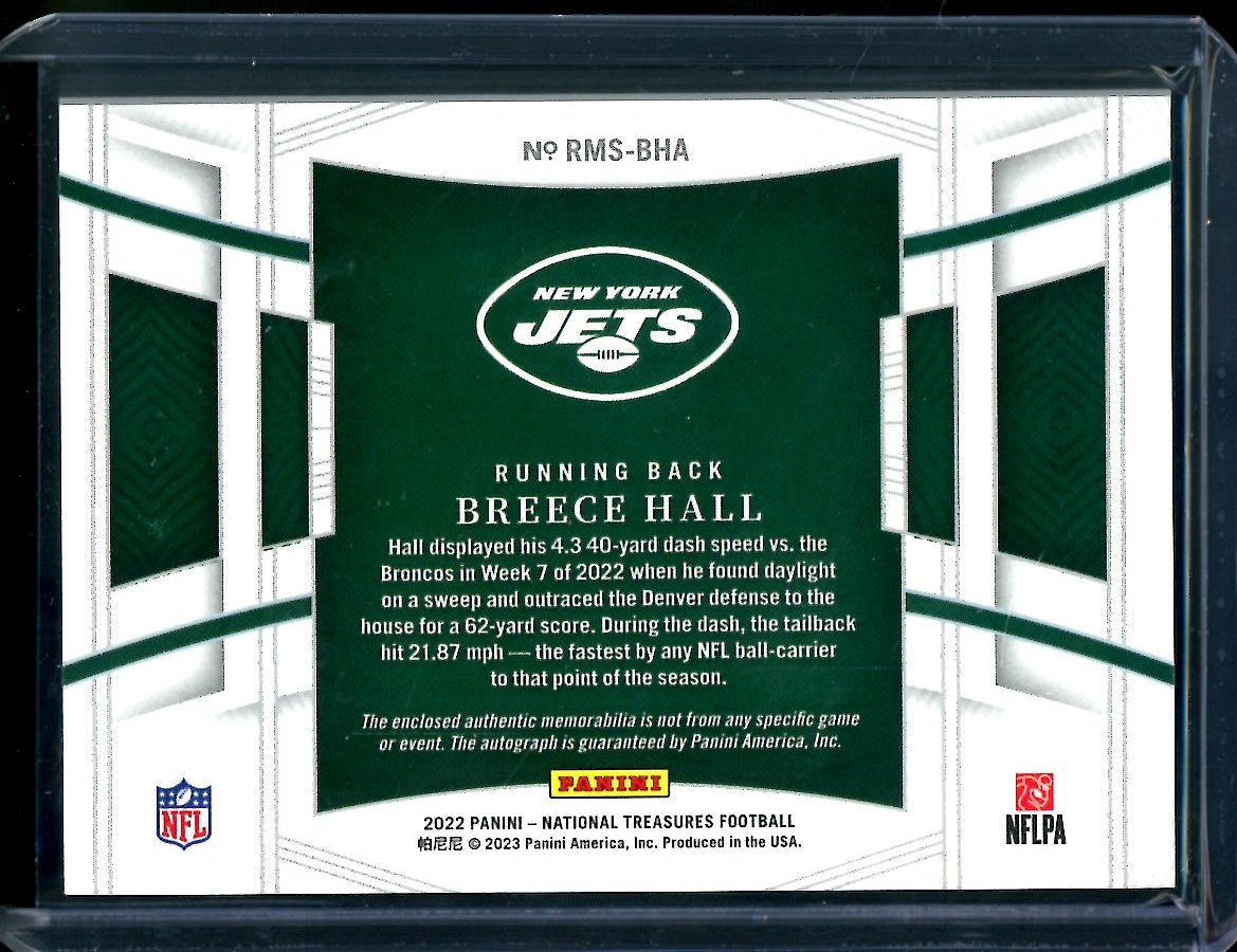 2022 Panini National Treasures Breece Hall Rookie RPA Gold /10 Jets - Trading Card Market
