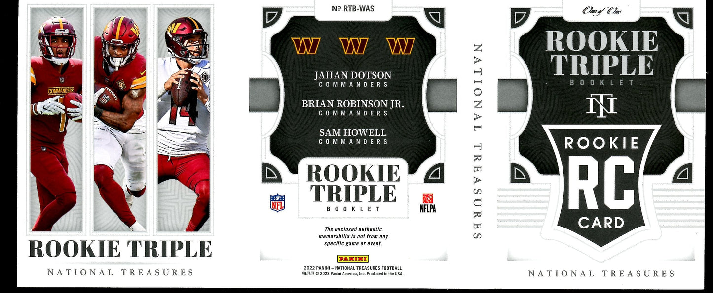 2022 Panini National Treasures Jahan Dotson/Brian Robinson Jr./Sam Howell Triple Nike Swoosh Patch Booklet 1/1 Commanders