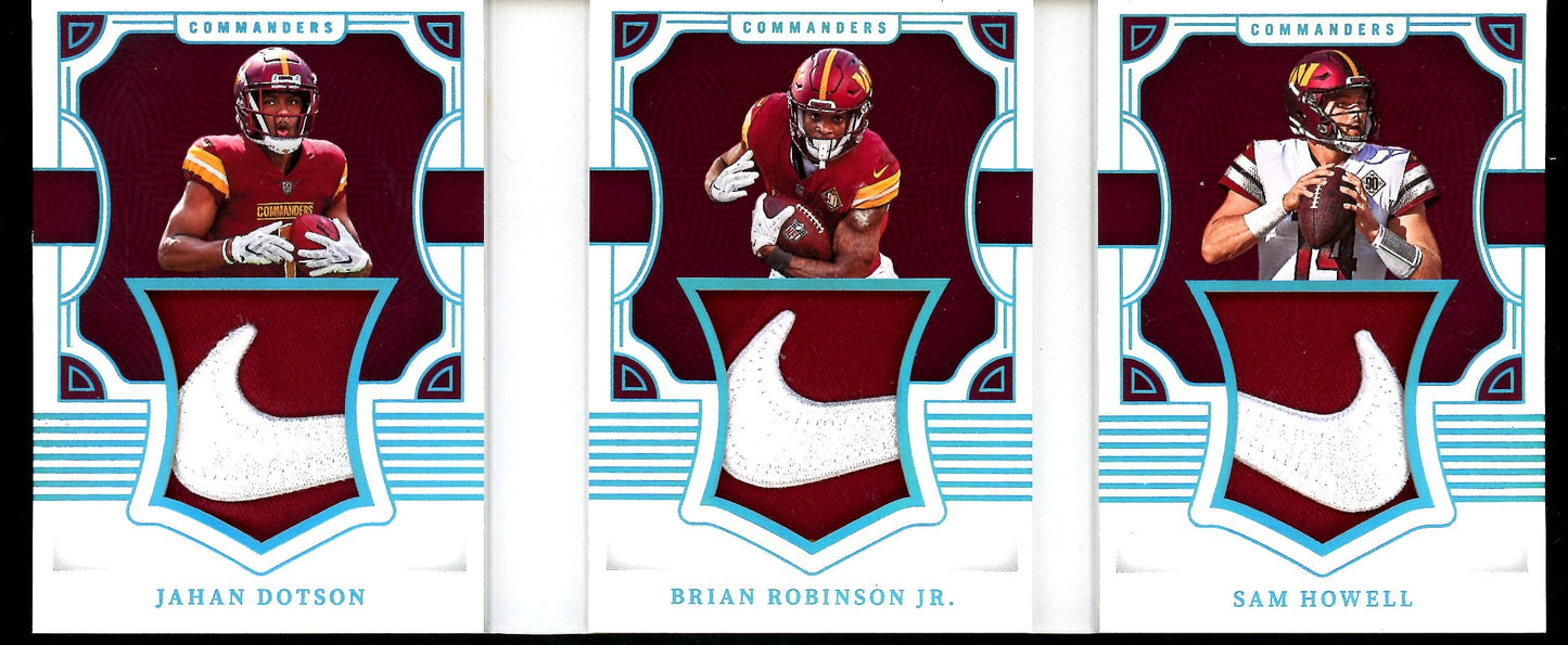 2022 Panini National Treasures Jahan Dotson/Brian Robinson Jr./Sam Howell Triple Nike Swoosh Patch Booklet 1/1 Commanders