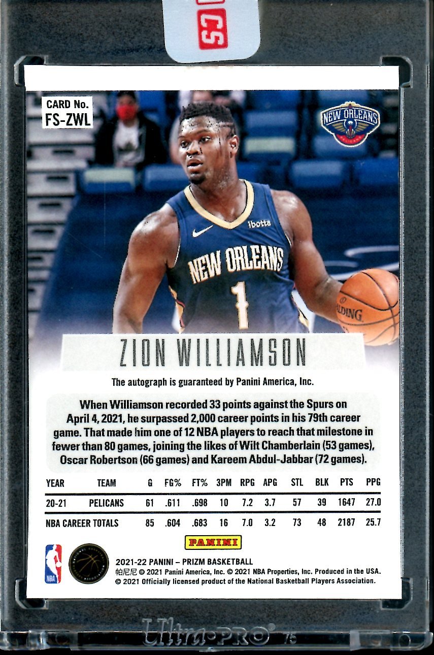 2021 - 22 Panini Prizm Zion Williamson Throwback Auto Pelicans - Trading Card Market