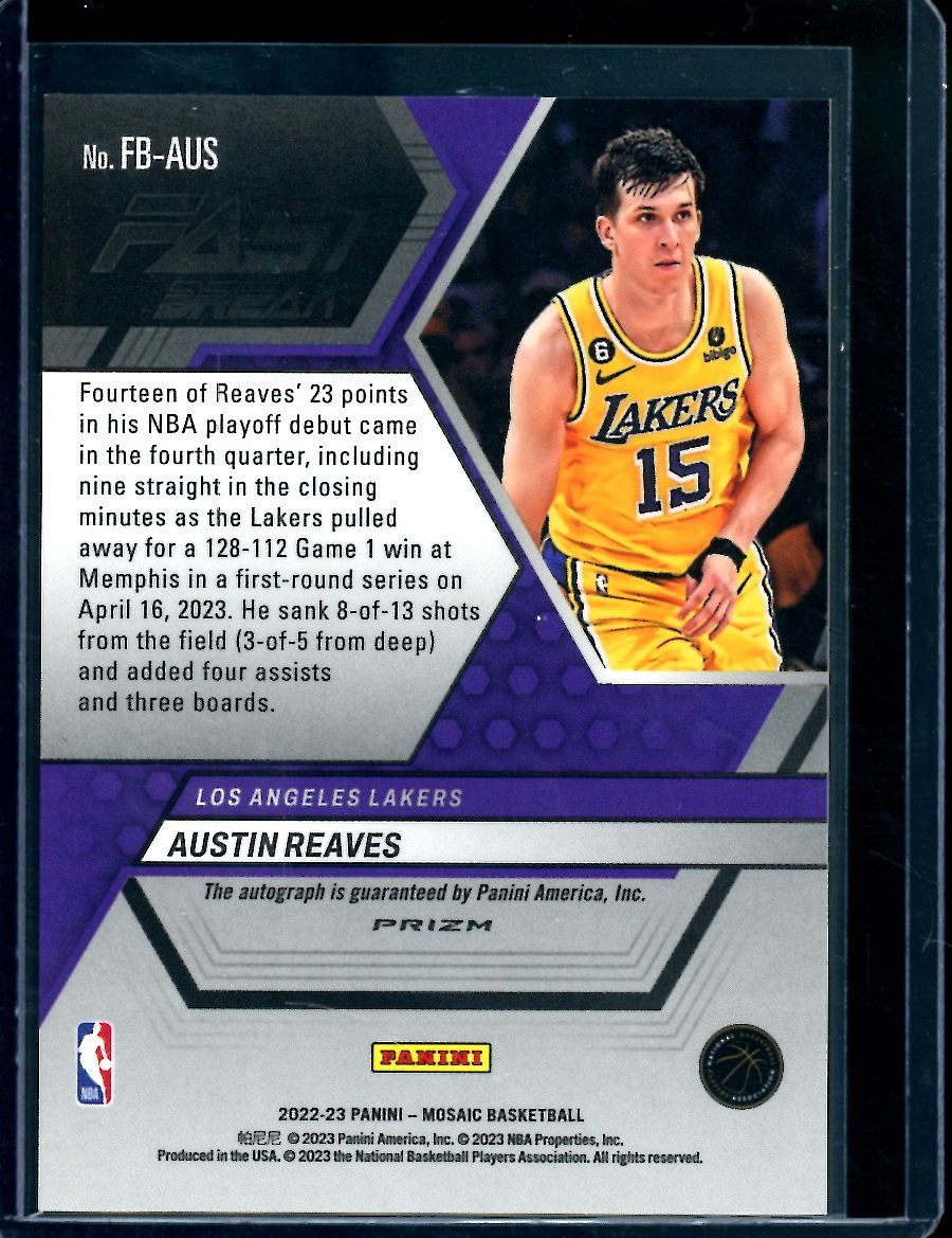 2022 - 23 Panini Mosaic Austin Reaves Fast Break Auto Lakers - Trading Card Market