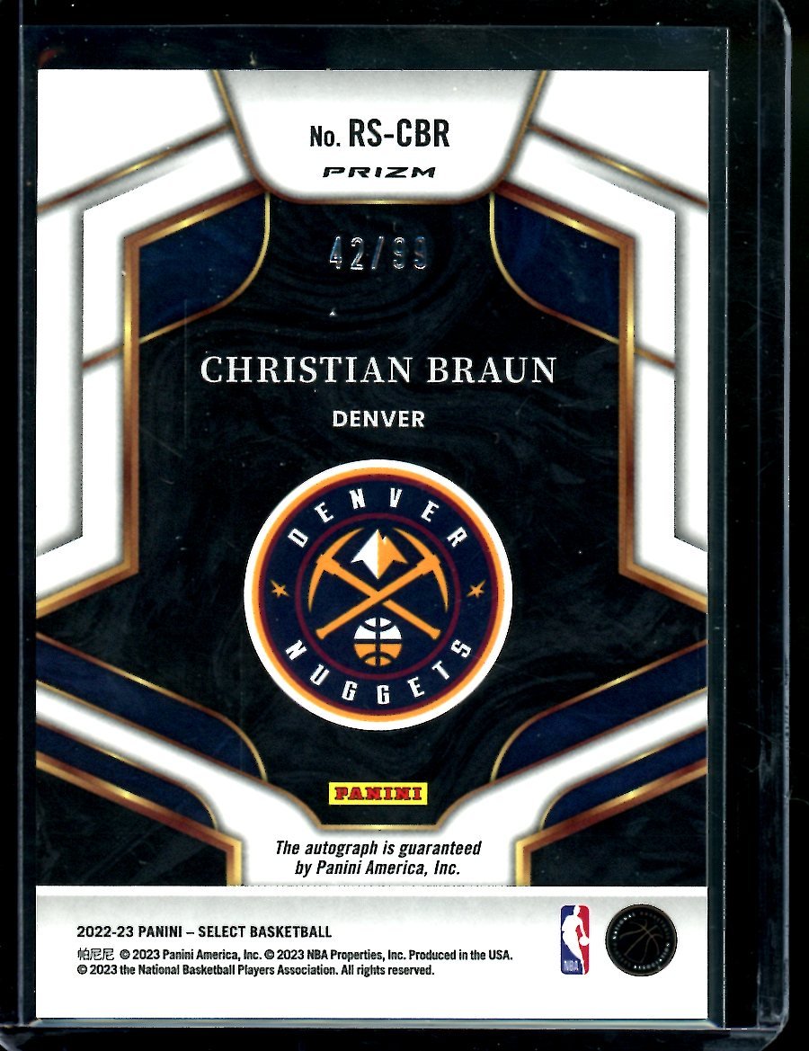 2022 - 23 Panini Select Christian Braun Rookie Auto Red /99 Nuggets - Trading Card Market