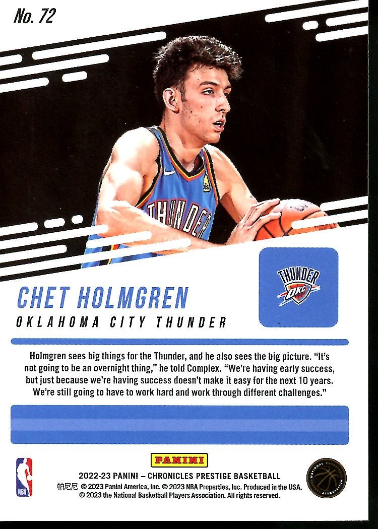 2022 - 23 Panini Chronicles Chet Holmgren Rookie /49 Thunder - Trading Card Market