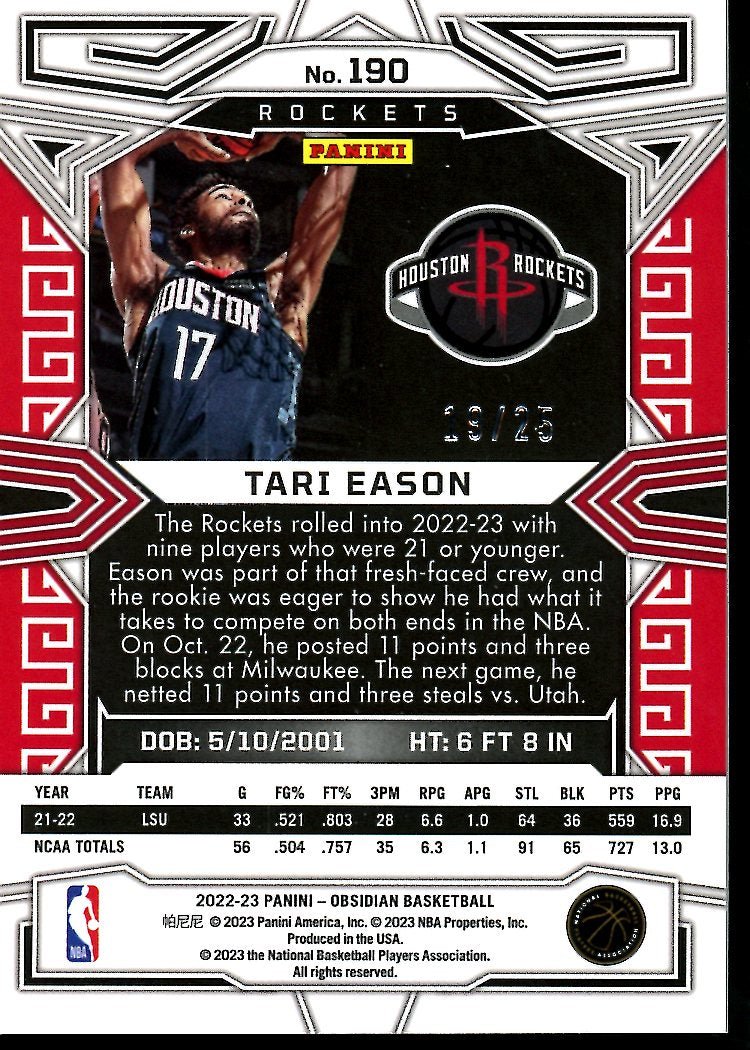 2022 - 23 Panini Obsidian Tari Eason Green /25 Rockets - Trading Card Market