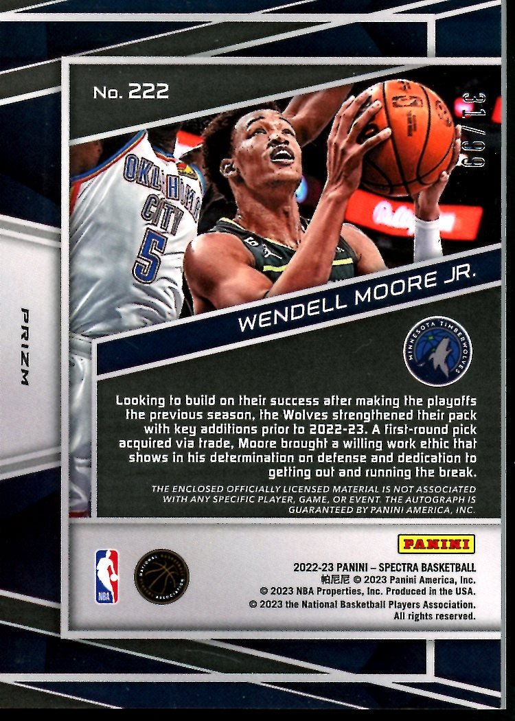 2022 - 23 Panini Spectra Wendel Moore Jr. Rookie RPA /99 Timberwolves - Trading Card Market