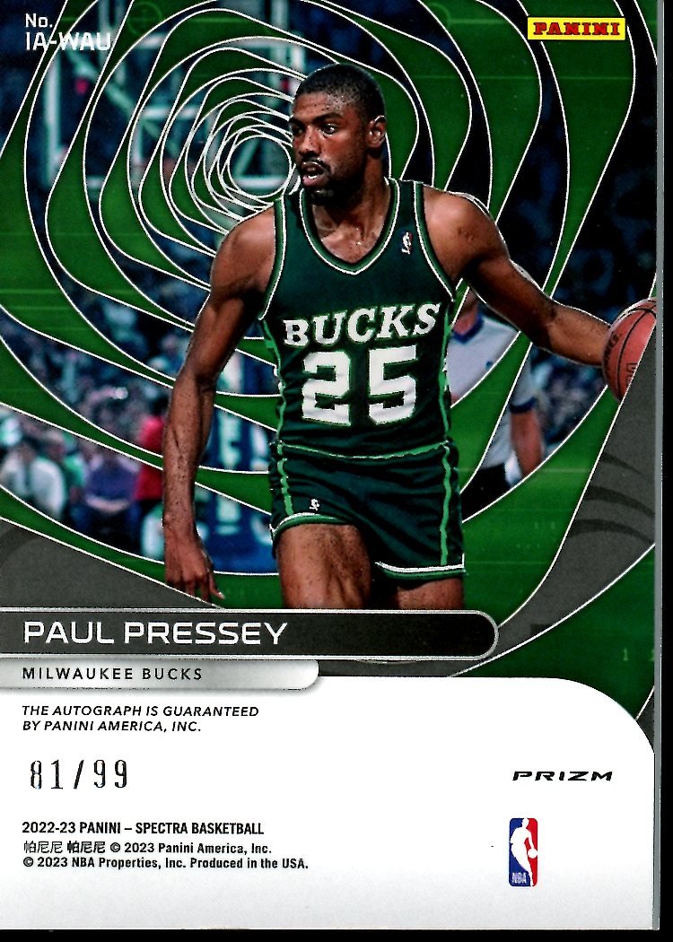 2022 - 23 Panini Spectra Paul Pressey Icons Auto /99 Bucks - Trading Card Market