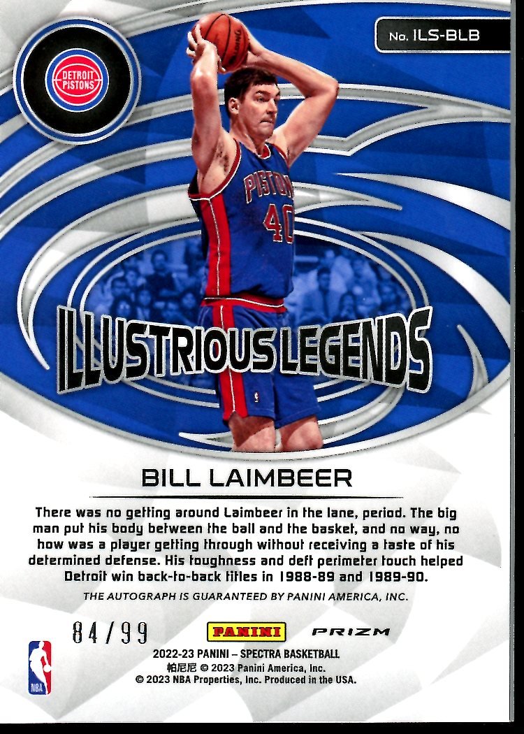 2022 - 23 Panini Spectra Bill Lambeer Illustrious Legends Auto /99 Pistons - Trading Card Market
