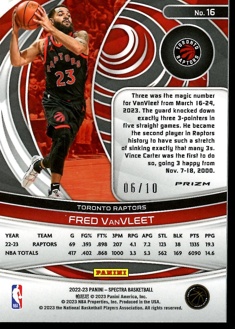 2022 - 23 Panini Spectra Fred VanVleet Gold /10 Raptors - Trading Card Market