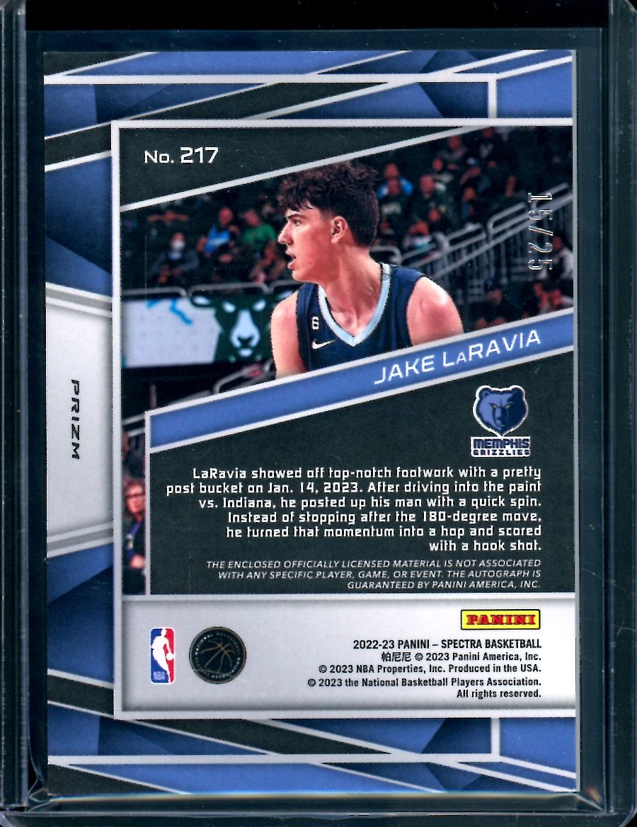 2022 - 23 Panini Spectra Jake LaRavia Rookie RPA /25 Grizzlies - Trading Card Market