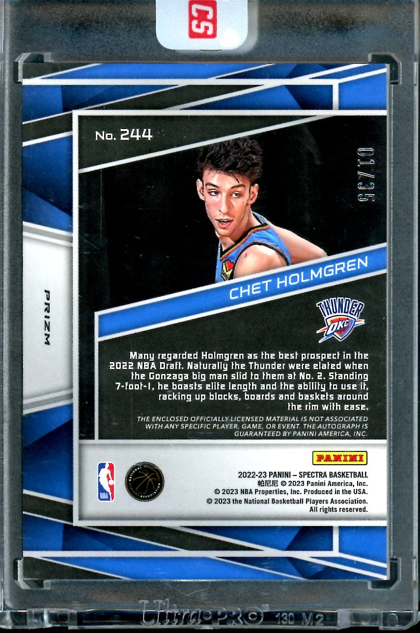 2022 - 23 Panini Spectra Chet Holmgren Rookie RPA /35 Thunder - Trading Card Market