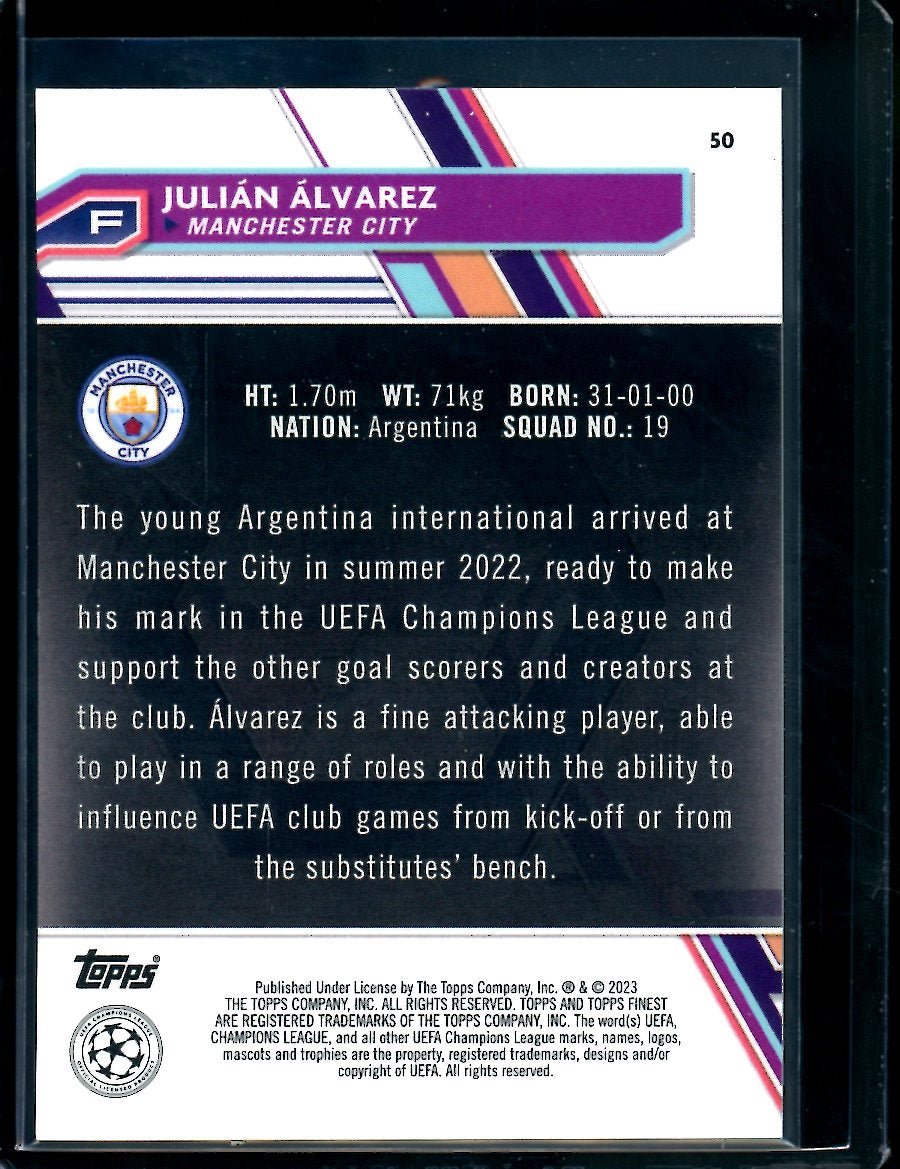 2023 Topps Finest Julian Alvarez Rookie Blue /275 Manchester City - Trading Card Market