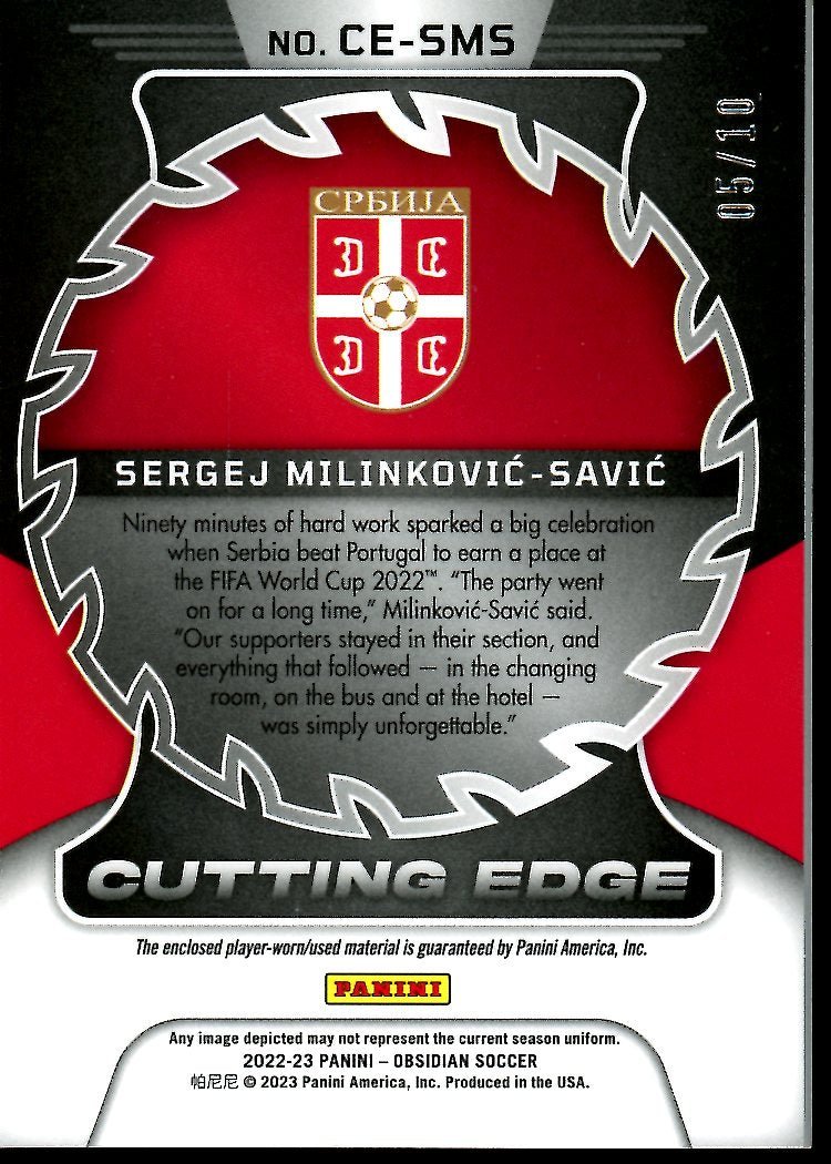 2022 - 23 Panini Obsidian Sergej Milinkovic - Savic Cutting Edge Patch Gold /10 Serbia - Trading Card Market