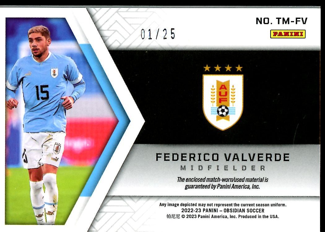 2022 - 23 Panini Obsidian Federico Valverde Trifecta Materials Patch /25 Uruguay - Trading Card Market