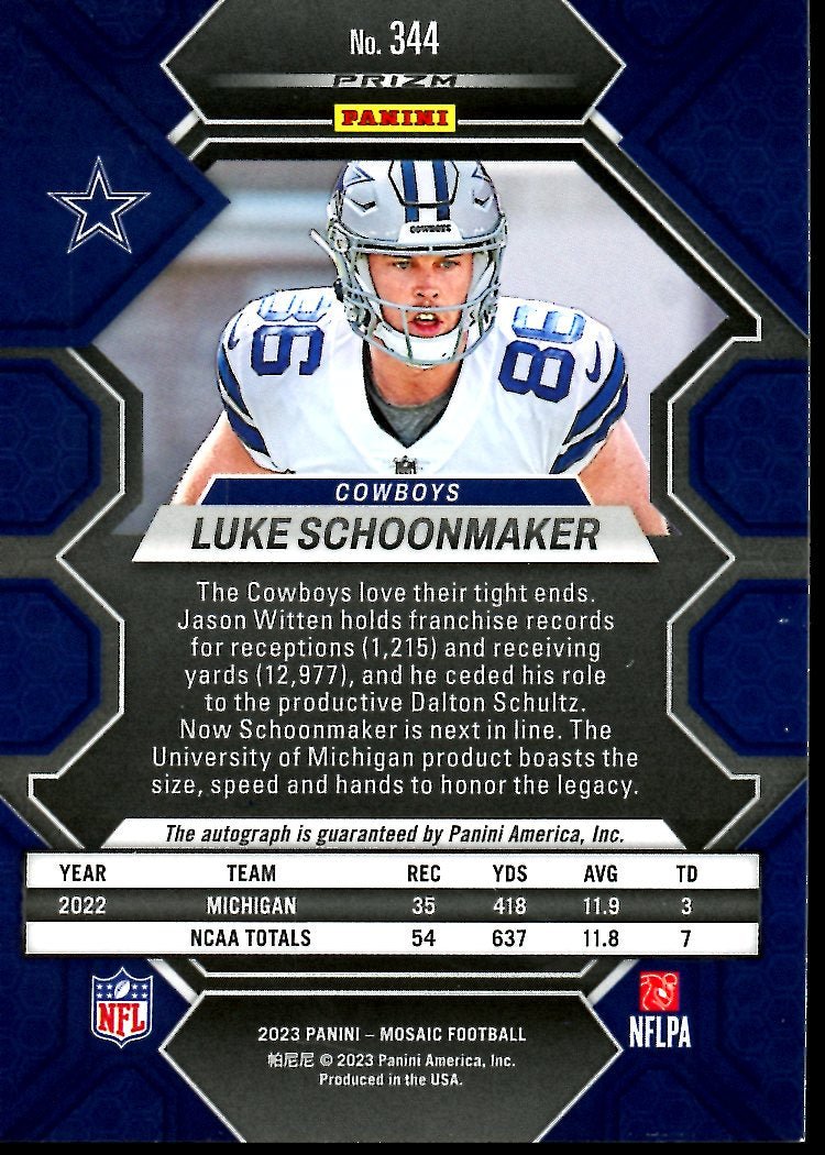 2023 Panini Mosaic Luke Schoonmaker Rookie Auto Cowboys - Trading Card Market
